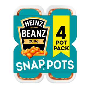 Heinz Baked Beans Snap Pots In Tomato Sauce 4 X200g