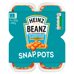 Heinz Baked Beans No Added Sugar Snap Pots 4 X200g