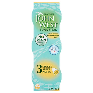 John West No Drain Tuna Steaks In Sunflower Oil 3 X60g