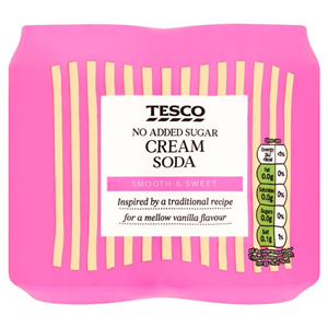 Tesco No Added Sugar Cream Soda 4 X 330Ml