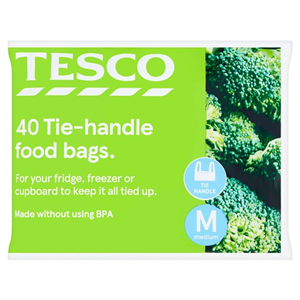 Tesco Tie-Handle Freezer Bags Medium 40'S
