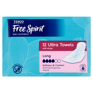 Tesco Free Spirit Ultra Long Sanitary Towels With Wings 12 Pack