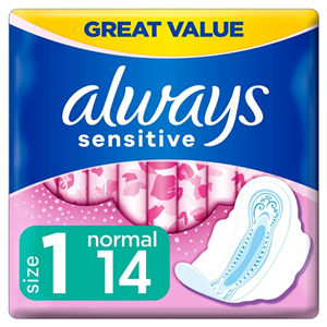 Always Sensitive Normal Size 1 Sanitary Towels With Wings 14 Pack