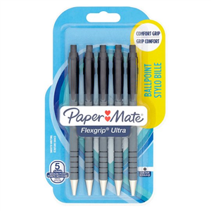 Papermate Flex Grip Pens Black 5 Pack
