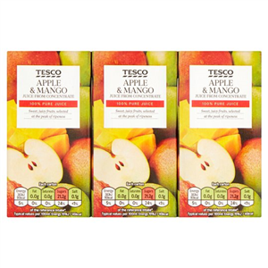 Tesco Apple & Mango Juice Fc 3 X 200Ml