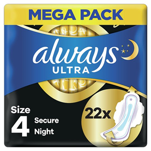 Always Ultra Night Size 4 Sanitary Towels With Wings 22 Pack