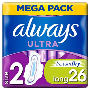 Always Ultra Size 2 Sanitary Towels With Wings 26 Pack