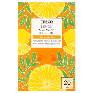 Tesco Lemon & Ginger 20 Tea Bags 40G