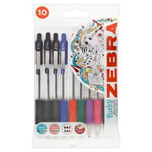 Zebra Grip Ballpoint Pens Asstd 10 Pack