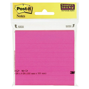 Post It Super Sticky Lined Colour Pad 90 Sheets
