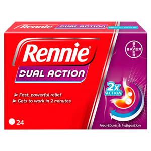 Rennie Dual Action 24 Chewable Tablets Mint Flavoured