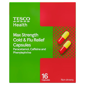 Tesco Maximum Strength Cold And Flu Caps 16S