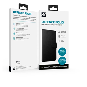 Defence iPhone 7/8/SE Folio Case Black