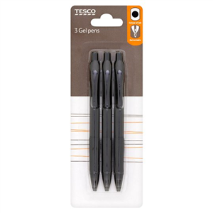 Tesco Retractable Gel Pens Black 3 Pack