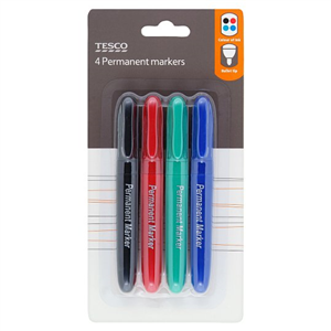 Tesco Permanent Markers Assorted 4 Pack