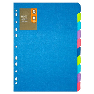 Tesco A4 Subject Dividers 10 Part