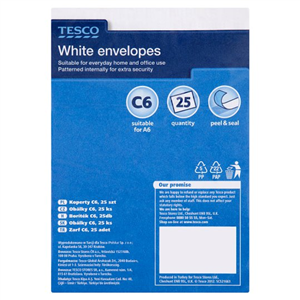 Tesco White C6 Envelopes 25Pk