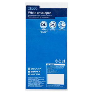 Tesco White Envelopes Dl Pack Of 25