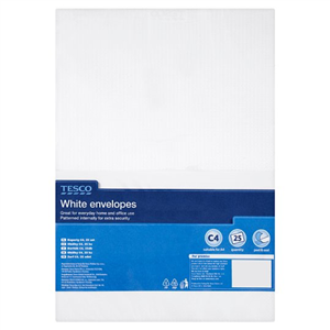 Tesco White C4 Envelopes 25Pk