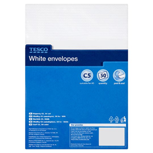 Tesco White C5 Envelopes 50 Pack