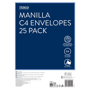 Tesco Manilla Envelopes C4 25 Pack