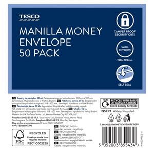 Tesco Manilla Money Envelope 50 Pack