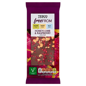 Tesco Free From Honeycomb & Raspberry Chocolate Bar 90G