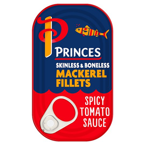 Princes Skinless Boneless Mackerel Fillets Spicy Tomato Sauce 125g