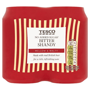 Tesco No Added Sugar Bitter Shandy 4 X 330Ml