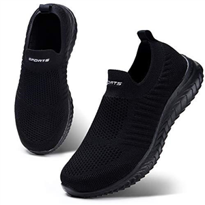 HKR Womens Trainers Slip On Walking Shoes Athletic Running Shoes Casual Lightweight Tennis Sneaker Breathable Sport Gym Fitness Shoes, 7 UK, All Black