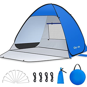 Glymnis Pop Up Beach Tent Small for 1-2 Person/Large for 3-4 Person, UV Protection Beach Sun Shelter with Zipper Porch, Portable Sun Tent for Beach, Instant Outdoor Beach Tent for Adults