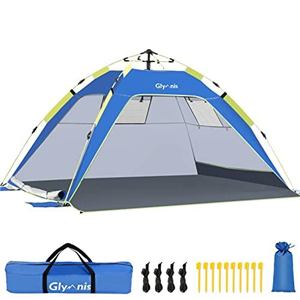 Glymnis Beach Tent 3-4 Person Large Pop Up Beach Tents for Adults, Automatic Instant Outdoor Tent Portable UV Protection Beach Sun Shelter with Side Door, Easy Setup Tent for Camping Hiking Picnic