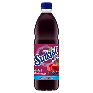 Sunkist No Added Sugar Apple & Blackcurrant Squash 1 Litre