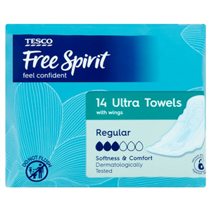 Tesco Free Spirit Ultra Regular Sanitary Towels With Wings 14 Pack