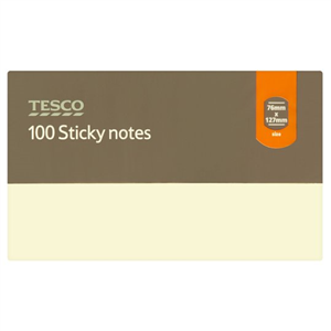 Tesco Sticky Notes 76mmx127mm Yellow 100 Sheets