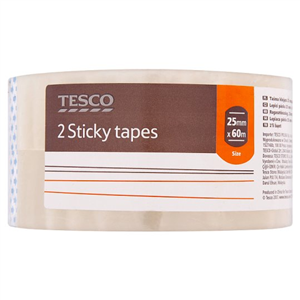 Tesco Clear Easy Tear Sticky Tape 25Mm X 60M 2 Pack